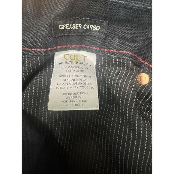 Cult Of Individuality Greaser Cargo Jeans Distressed Black Sz 36x34 Denim Men’s - Picture 11 of 16